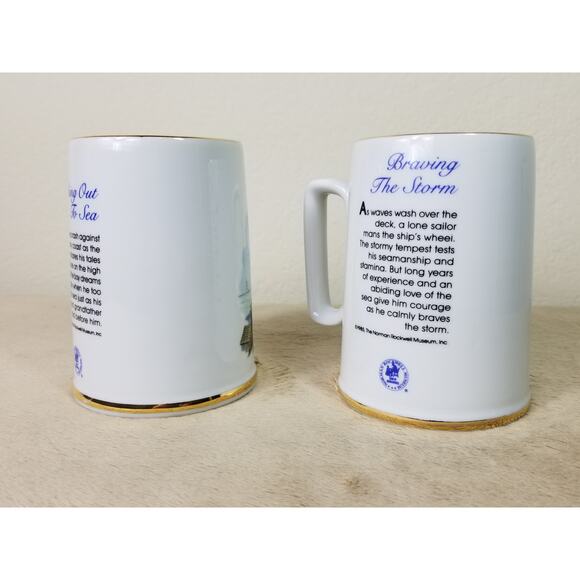 Norman Rockwell Coffee Mug Tea Cup 4 1/2" Gold Trim 1985 Drinkware 11oz x2 - Picture 8 of 12